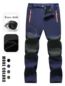 Men's Waterproof Softshell Sports Hiking Pants with Fleece Lining, Reinforced Knees, Belt Included, Multiple Colors for Outdoor Adventure
