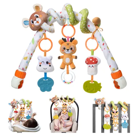 Baby Stroller Arch Spiral Toy, Portable Baby Mobile for Bassinet Car Seat Crib, Infant Sensory Hanging Rattle Travel Activity Arch for Baby 0-12 Months