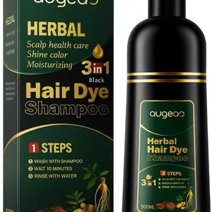 AUGEAS 500ML Black Permanent Hair Color Shampoo, 3 IN 1 Organic Herbal Fast Coloring Shampoo for Men and Women to Cover Grey/White Hair dye Color