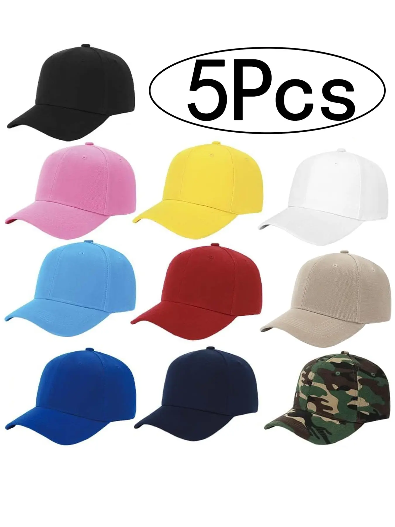 5Pcs-Men's Baseball Cap Hard Top All-Seasons Duckbill Hat, Multi-Color Unisex Sun Hat, Sun Protection, Sporty Casual Loose-Fitting Design, Polyester Sports Hat, Plain Pattern