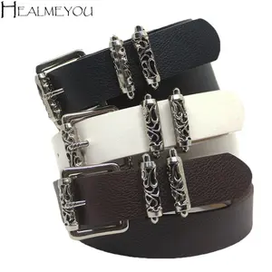 Women's PU Leather Metal Buckle Belt Hollowed Out Flower Buckle Belt Jeans Dress Belt Fashion Simple Punk Style Decoration Belt
