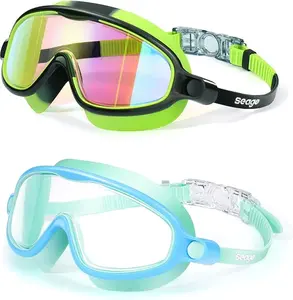 Swim Goggles 2 Pack Anti-Fog Anti-UV Wide View Swimming Goggles for Kids 3-14