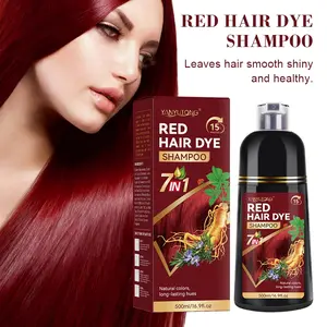 500ml 7-in-1 Red Hair Dye Shampoo Haircare | Natural Coverage, Herbal Formula with Ganoderma Extract, Plant-Based Care, Salon-Quality Coloring Results at Home