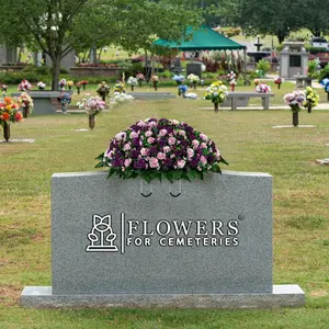 Spring Mum Cemetery Saddle - Pink and Purple Mum Arrangement for Headstone - Artificial Mothers Day Cemetery Flowers (SD2831)
