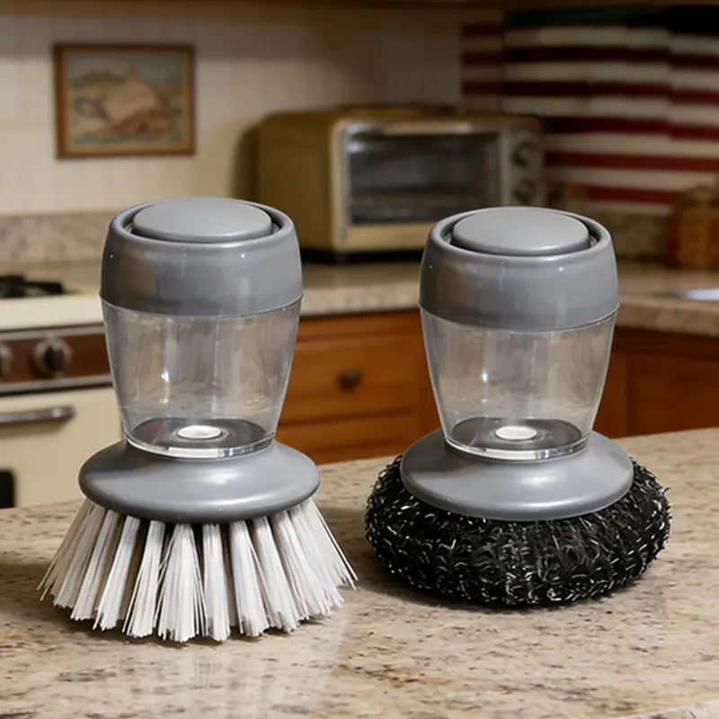 2-in-1 Soap Dispensing Dish Brush Set,Automatic Liquid Filling Comfort Handle Soap Dispense Palm Brush for Kitchen Sink Pot Bowl Cleaning