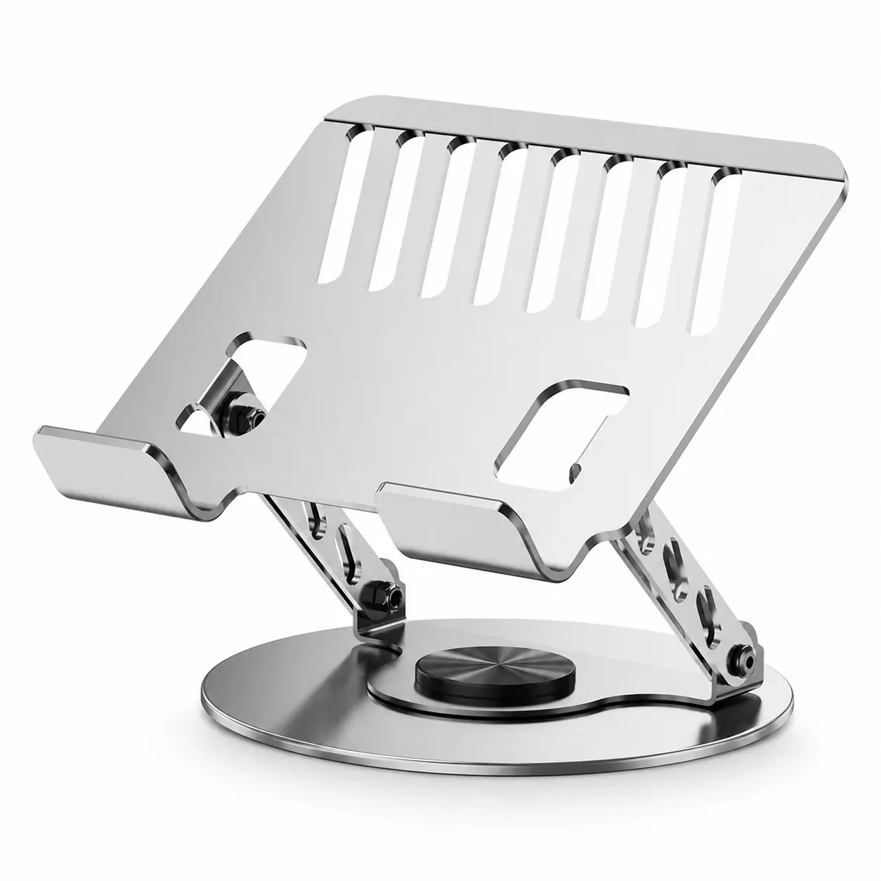 Adjustable Aluminum Laptop Stand with 360° Rotating Base, Foldable Ergonomic Laptop Riser with Ventilated Design, Portable Notebook and Tablet Holder for Desk, Home Office, Study, Gaming and Travel