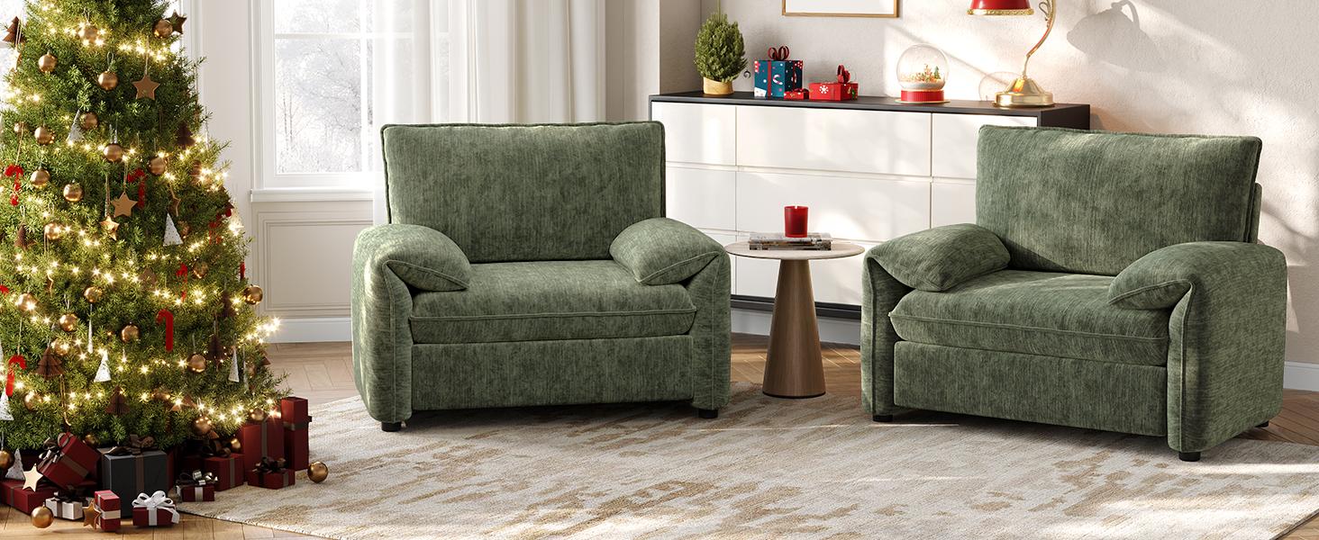 【BackToSchool】ONBRILL Oversized Accent Chair, 41 Inch Chenille Fabric Armchair, Comfy Single Sofa Chair with Padded Arms, Pocket Spring Cushion, Modern Reading Chair for Living Room, Bedroom Furniture BackToSchool