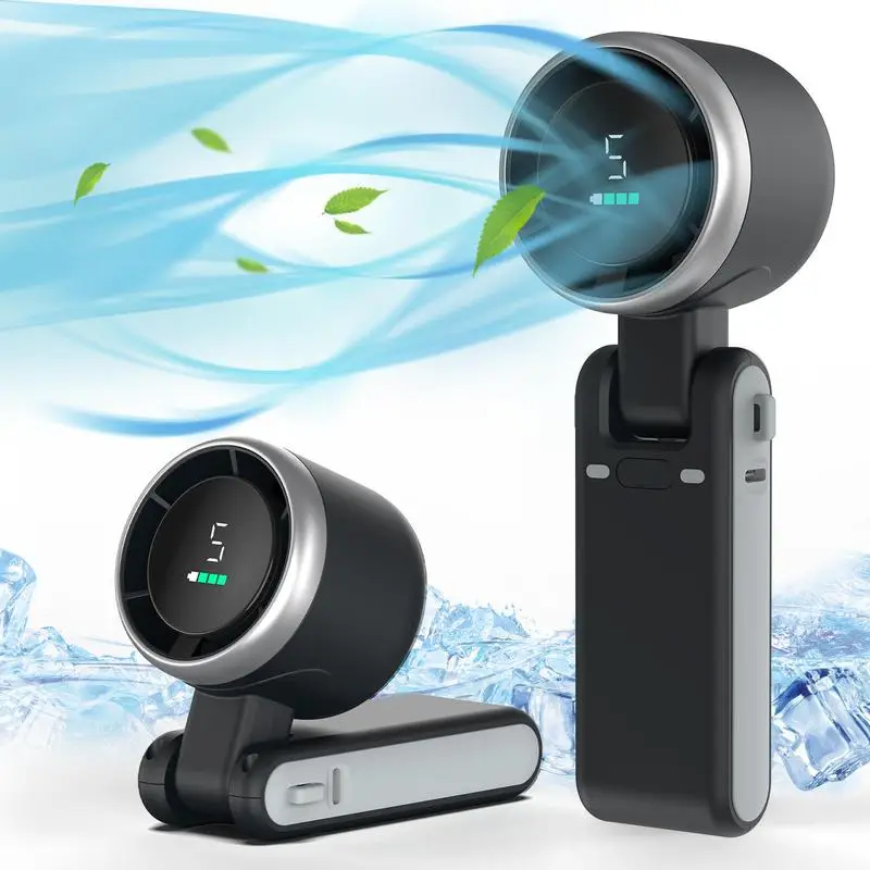 Portable Handheld Turbo Fan, 5 Gear Wind,5000mAh Battery Operated, Up to 10 Working Hours, 3 IN 1 Hand Fan Rechargeable with Air Turbo Tech Fan for Ou