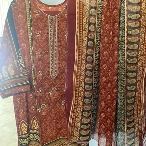 Pakistani Panjabi Women's 3-Piece Lowen Suit with Shefon Duppata - Traditional Design Womenswear Clothes