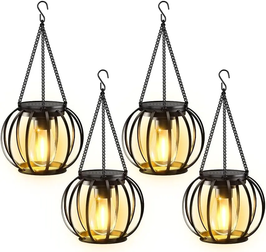 KOOPER Solar Lanterns Outdoor Waterproof, Upgraded Metal Hanging Solar Lights Outdoor Lanterns, Brighter Auto On/Off Outdoor Hanging Lantern for Yard Patio Pathway Porch Garden Decor, Solar Outdoor Lights