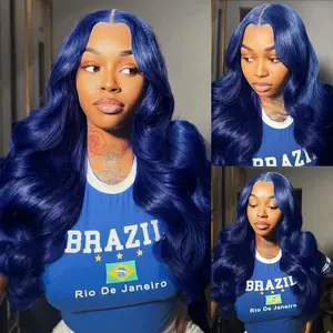 YESWIGS Body Wave 13x6 Dark Blue HD Transparent Lace Front Wig Human Hair 180% Density Pre-Plucked with Baby Hair Navy Blue Colored Glueless Wig for Everyday Wear