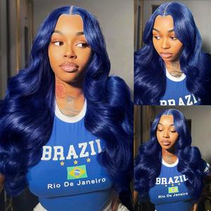 YESWIGS Body Wave 13x6 Dark Blue HD Transparent Lace Front Wig Human Hair 180% Density Pre-Plucked with Baby Hair Navy Blue Colored Glueless Wig for Everyday Wear