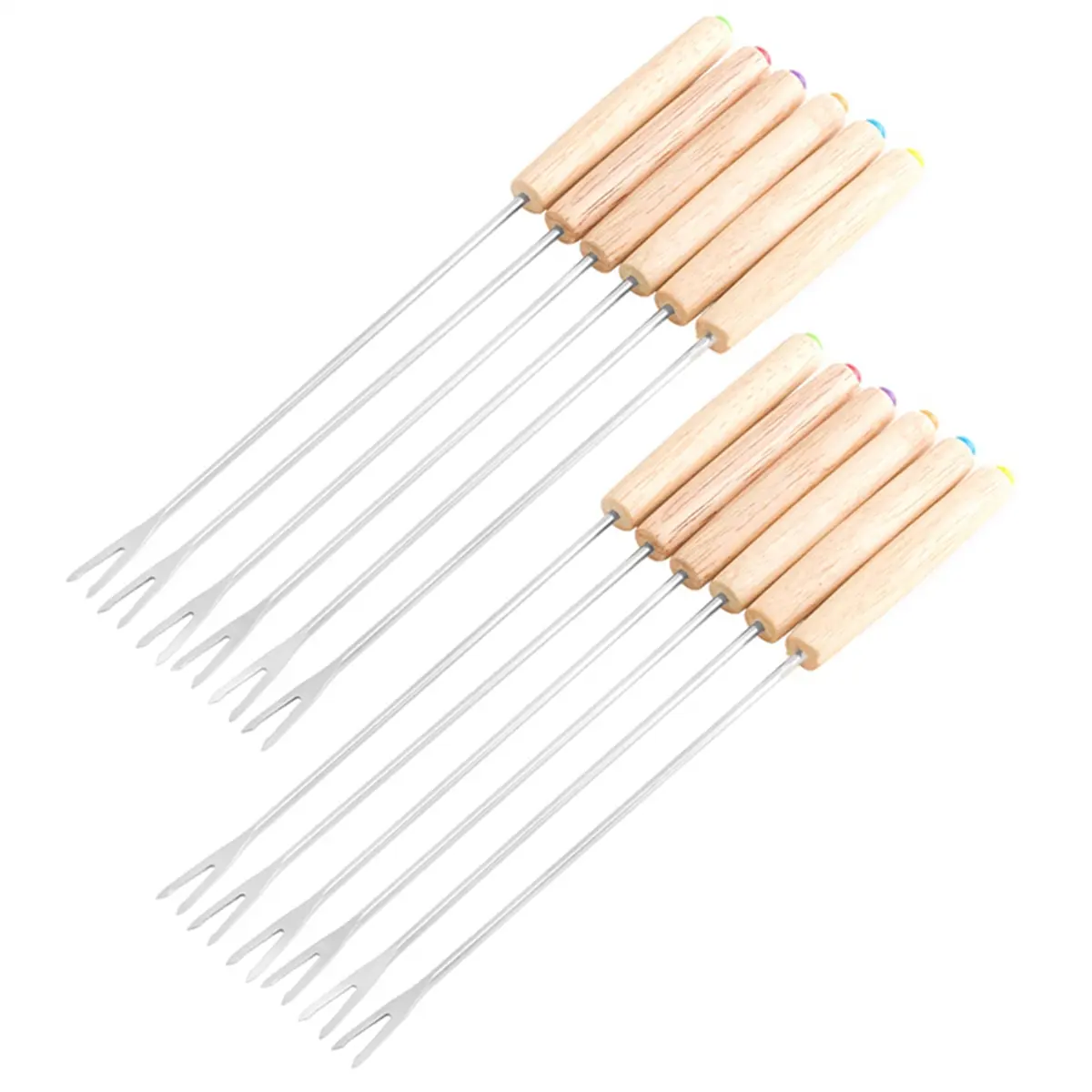 Sturdy Stainless Steel Fondue Utensils with Lightweight, Heat-Resistant Wooden Handles - Cheese Fondue Forks for Chocolate Fountain, Roast Marshmallows (Motorhome Kitchen Accessories)