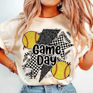 Game Day Softball T-Shirt , Retro Checkered Softball Tee, Softballmama , Softball Mom, Leopard Softball Coquette