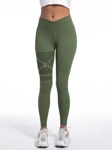 Women's Solid High Waist Sports Leggings, Solid Color Leggings, Casual Comfy Breathable Criss Cross Mesh Sports Pants for Yoga Gym Workout, Ladies Sportswear for All Seasons
