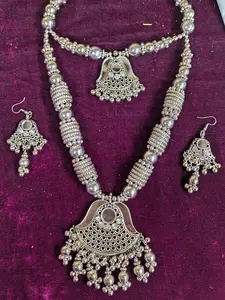 Oxidized Jewelery for Navratri 2025 - Traditional Silver Necklace Set with Earrings and Pendant