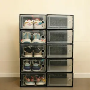 12/24 Pcs X-Large Clear Stackable Shoe Cabinet Organizers, Plastic Storage Containers, Fits US Size 11, Space Saving Entryway Holder, Simple Assembly Shoe Display Rack