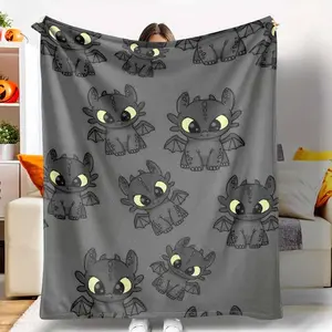 Toothless Flannel Blanket How to Train Your Dragon Pattern Cozy Soft Lightweight Warm for Couch Sofa Bed Living Room Travel Home Decor Gift