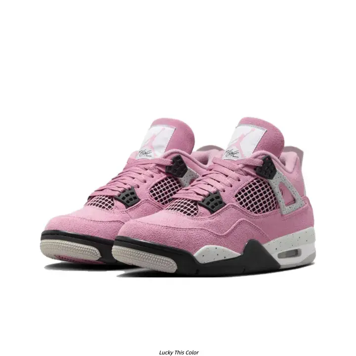 Sweet Pink Suede Mid Top Basketball Sneakers For Women, Speckled Grey Side Panels Black Mesh Vent Design Visible Air Cushion Midsole Black Toe Cap Non Slip Rubber Outsole Fashion Street Retro Athletic Footwear