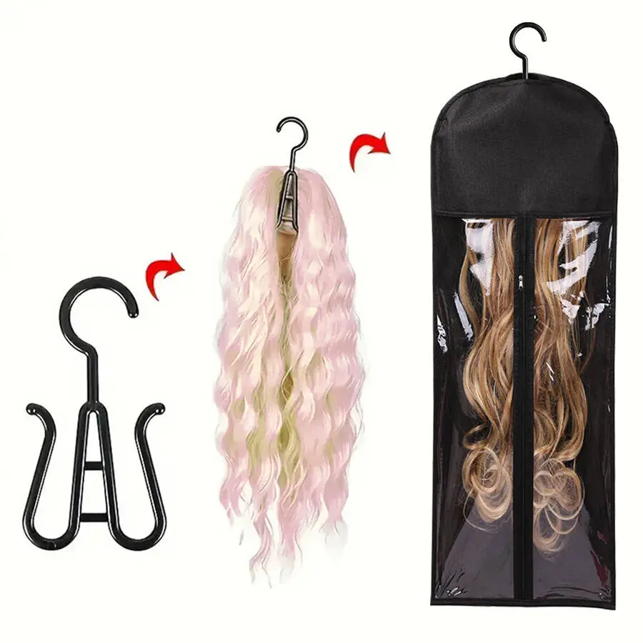 Falote Practical Hangable Wig Storage Zipper Pouches - 4/8 Pcs, 80cm Extra-Long, Dust-Proof, Breathable Closet Organizers with Wig Hangers