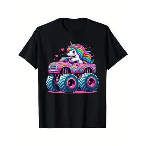 Funny Cute Unicorn Riding A Pink Monster Truck T-Shirt