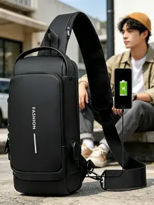 Men's Waterproof Sling Bag, Anti-Theft Chest Backpack with USB Charging Port, Lightweight Crossbody Bag for Outdoor Activities & Everyday Carry