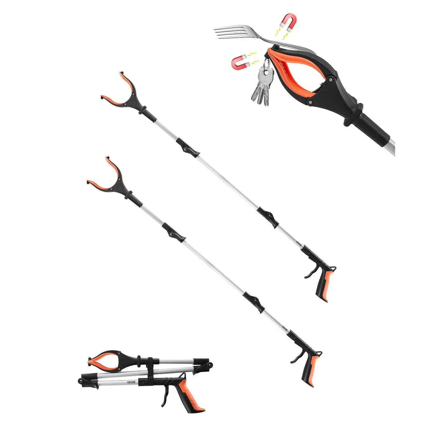 【Summerfinds】VEVOR Grabber Reacher Tool, 43" Foldable Reacher Grabber Pickup Tool with 360 °   Rotating Jaw, Magnet and LED Light, Lightweight Grabber Reacher Tool for Seniors, Extra Long Trash Picker Upper Grabber Durable Gardening Tools Tool Kit