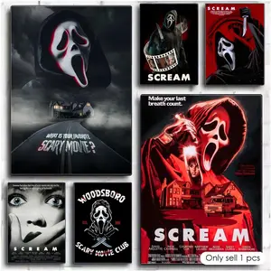 S-Scream Classic Horror Thriller Movie Painting Calligraphy Premium Textured Canvas Wall Art Poster – High-Quality Fabric Print with Rich Color & Matte Finish, Modern Aesthetic Decor for Living Room, Bedroom, Office & Creative Interior