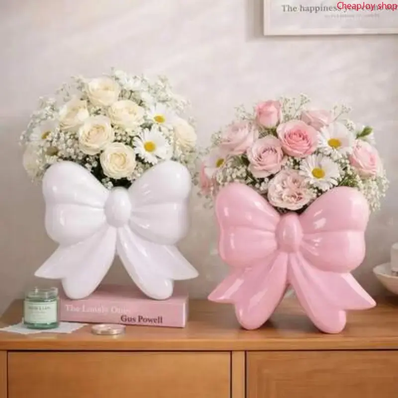 Elegant Bowknot Ceramic Vase, Stylish Floral Container, Exquisite Table Centerpiece, Chic Home Decor for Living Room & Dining Area, Lovely Ornament & Sweet Mother's Day Gift for Mom, Female Friends and Family