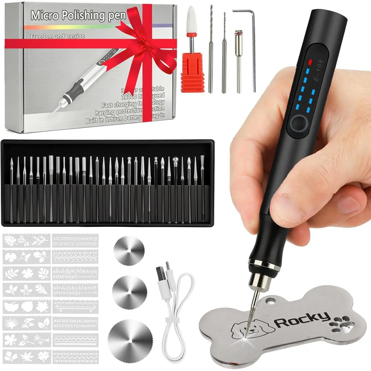 Longzhuo Electric Engraving Pen with 37 Bits & 3-Speed Adjust, USB Engraver Pen Tool for Metal, Wood, Glass, Plastic & 60+ Surfaces, Beginner Friendly for Father's Gift Day DIY Crafts,Personalization