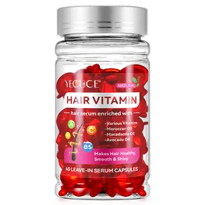 YECUCE Hair Vitamin Oil Capsules - No Rinse Serum with Argan Macadamia & Avocado Oils Vitamins A E Pro B5 for Silky Smooth Hair 40 Capsules Daily Haircare