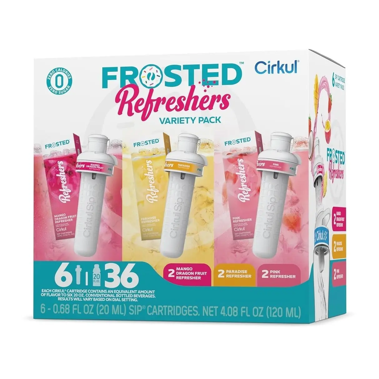 Cirkul Frosted Refreshers Caffeine Flavor Water Variety Pack, Makes 36 Drinks, No Sugar, Zero Calorie Drink Mix, (2 Pink, 2 Mango Dragon Fruit, 2 Paradise)