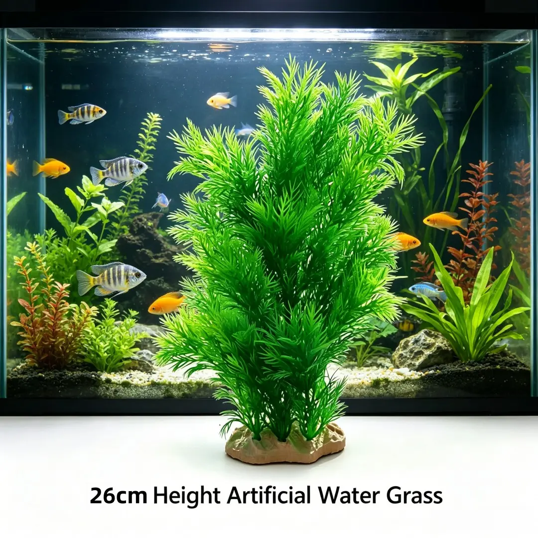 26cm Artificial Aquarium Plant with Ceramic Base, Realistic Fake Water Grass Ornament for Fish Tank Landscape Decoration, Fish Tank Decorations, Fish Tank Plants
