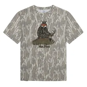 Mossy Oak Mr Fox Whitetail Bottomland Camo T-Shirt, Hunting Graphic Tee, Outdoor Apparel for Fishing Camping Adventure
