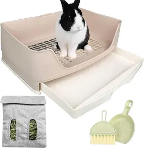 Large  Litter Box Bunny Litter Box, Potty  for Rabbits Litter Pan with Drawer,  Bedding Toilet for Adult Guinea Pig, Ferret, Bunny and Other  (Brown)