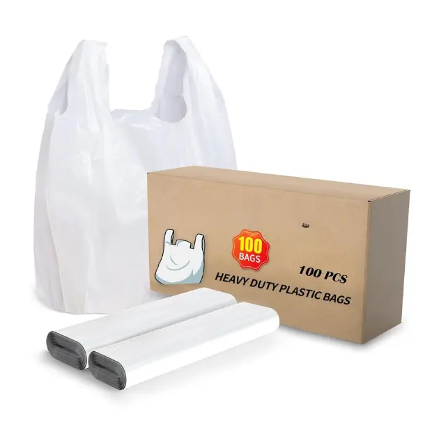 100 Pack Durable, Sturdy, Leak-Proof, Eco-Friendly Plastic Trash Bags - 11.5"x6.5"x21" with Handles, Bulk Pack for Small Business & Restaurants
