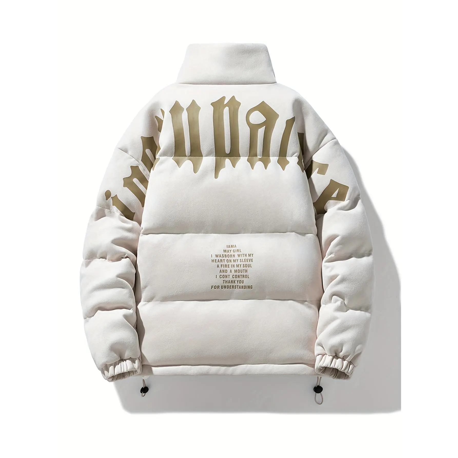 Men's Regular-Fit Puffer Jacket, Thick Casual Winter Coat with a Stand Collar and Letter Print, Small