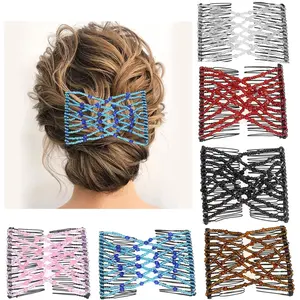 6 Pieces Magic  Comb Elastic Beaded Hair Clips Women Stretchy Bride Double Slides Hairpins Combs for Women Ladies Girls DIY Hair Styling Accessories