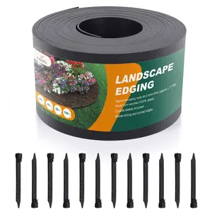 A ANLEOLIFE 20ft Flexible Plastic Landscape Edging Coil, 5" Black Garden Border for Yard, Flower Beds & Pathways, Anti-UV, 6 Stakes for Easy Install
