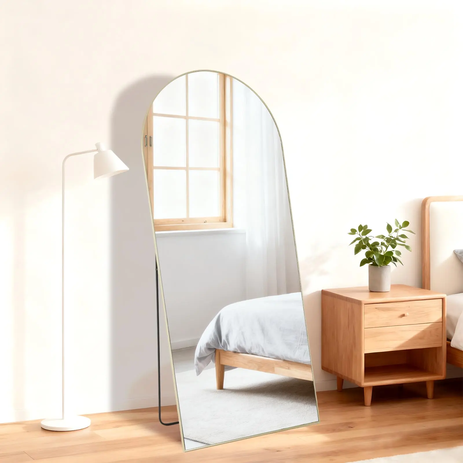 Arched Top Full-Length Floor Mirror, Modern Black Metal Frame Full Body Standing Mirror, Large Rectangle Leaning/Free Standing Full Body Mirror for Bedroom, Living Room & Entryway, Sleek Minimalist Design with Shatter-Resistant Glass