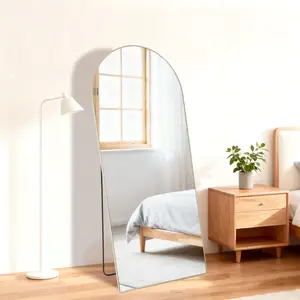 Arched Top Full-Length Floor Mirror, Modern Black Metal Frame Full Body Standing Mirror, Large Rectangle Leaning/Free Standing Full Body Mirror for Bedroom, Living Room & Entryway, Sleek Minimalist Design with Shatter-Resistant Glass