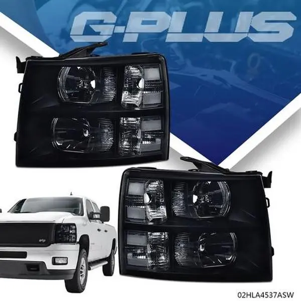 G-PLUS Automotive Headlight Assemblies, Water-Resistant Smoke Corner Black Headlights for 07-14 Chevy Silverado 1500/2500/3500, Car Truck Replacement Accessory
