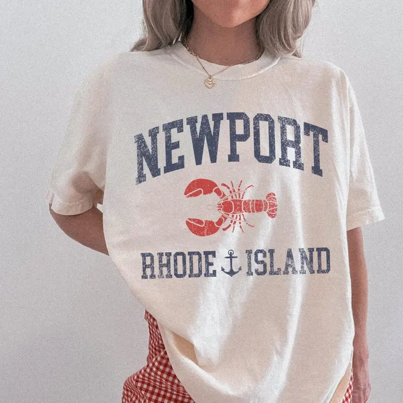 Comfort Colors Newport Rhode Island Shirt, Coastal Granddaughter Graphic Tee, Retro Lobster Fisherman Shirt, Beachy Summer Aesthetic Tee, Preppy Vacation