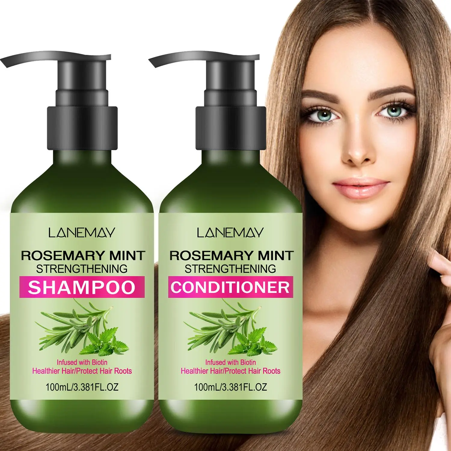 Rosemary Mint Hair Shampoo & Conditioner Set, Damaged Hair Moisturizing Care Hair Repair Set & Plant Haircare Styling Product for All Hair Types