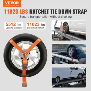 【fathersdaygift】VEVOR Durable Polyester Ratchet Car Tie Down Straps Kit, 4-Pack Lasso Style 2"x120" Tire Straps, 5512 LBS Working Load, 11023 LBS Breaking Strength, Flat Hooks for Passenger Car, ATV Transportation, Ratchet Strap