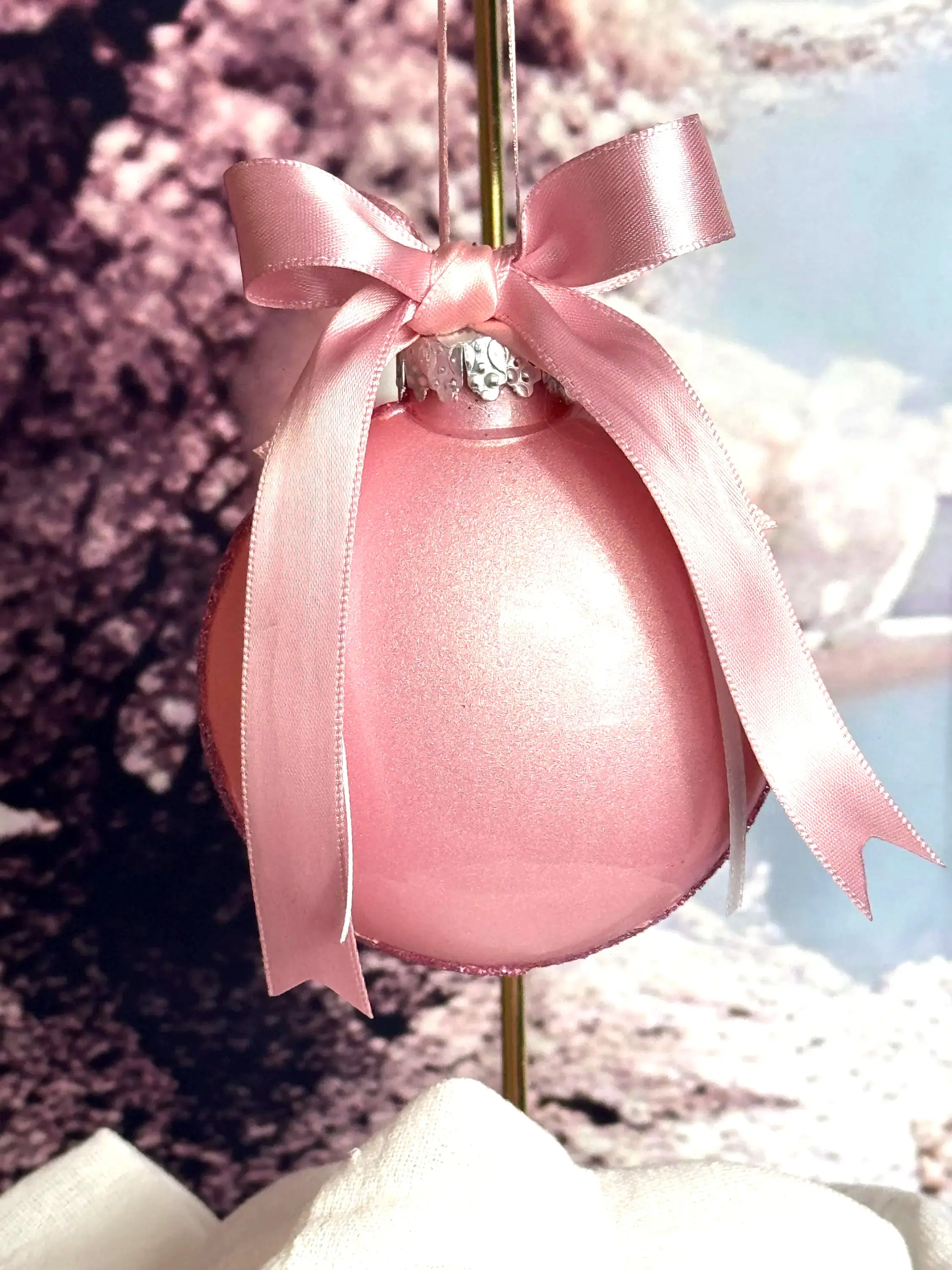 Blushing Christmas Trending Frosted Pink 3.5 Inch Macaron Hanging Ornament Adorned With Pink Bow