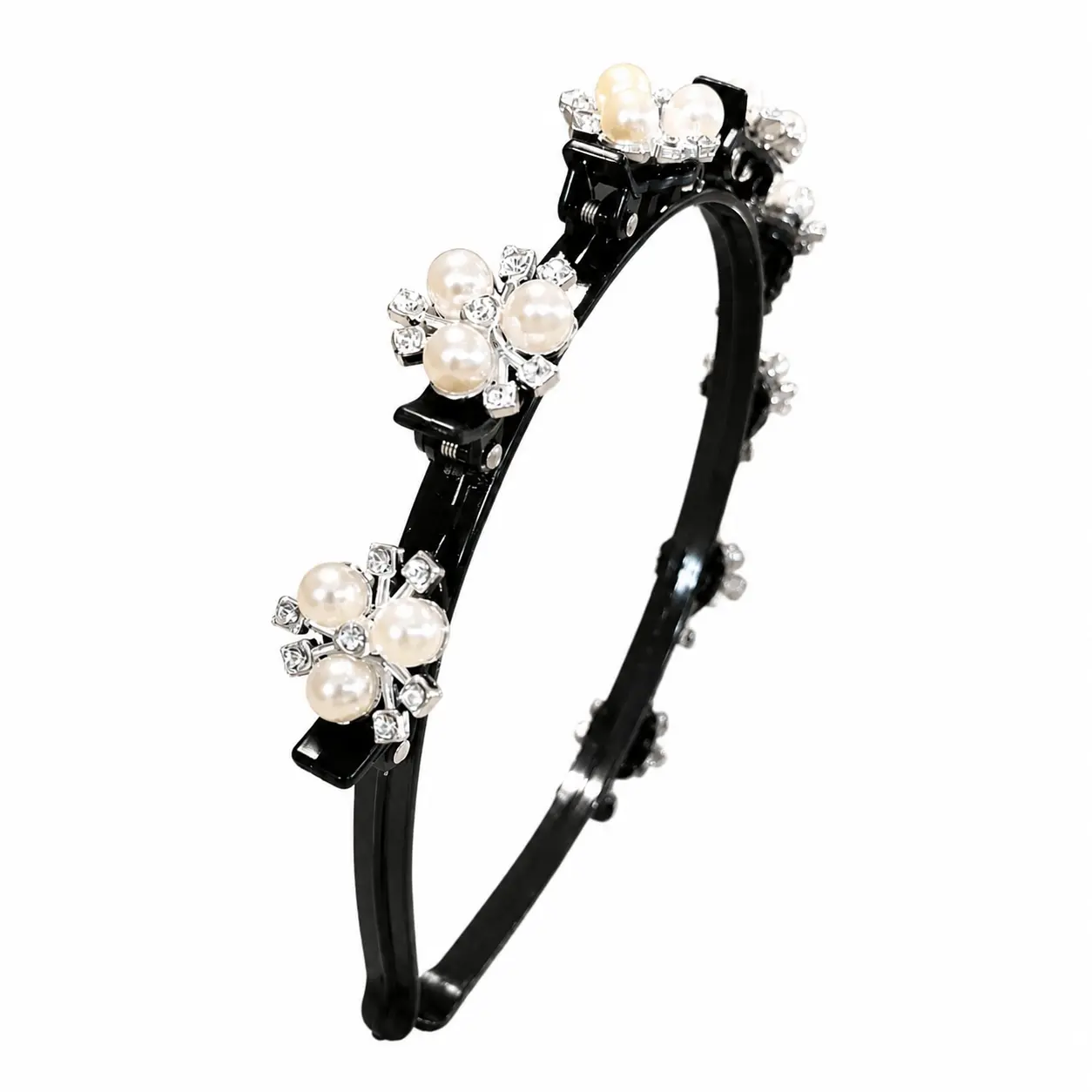 Women's Elegant Floral-Pearl Embellished Hair Braiding Headband - All-in-1 Bangs Control Clip, Effortless Lazy Styling Accessory for Daily Wear, Work