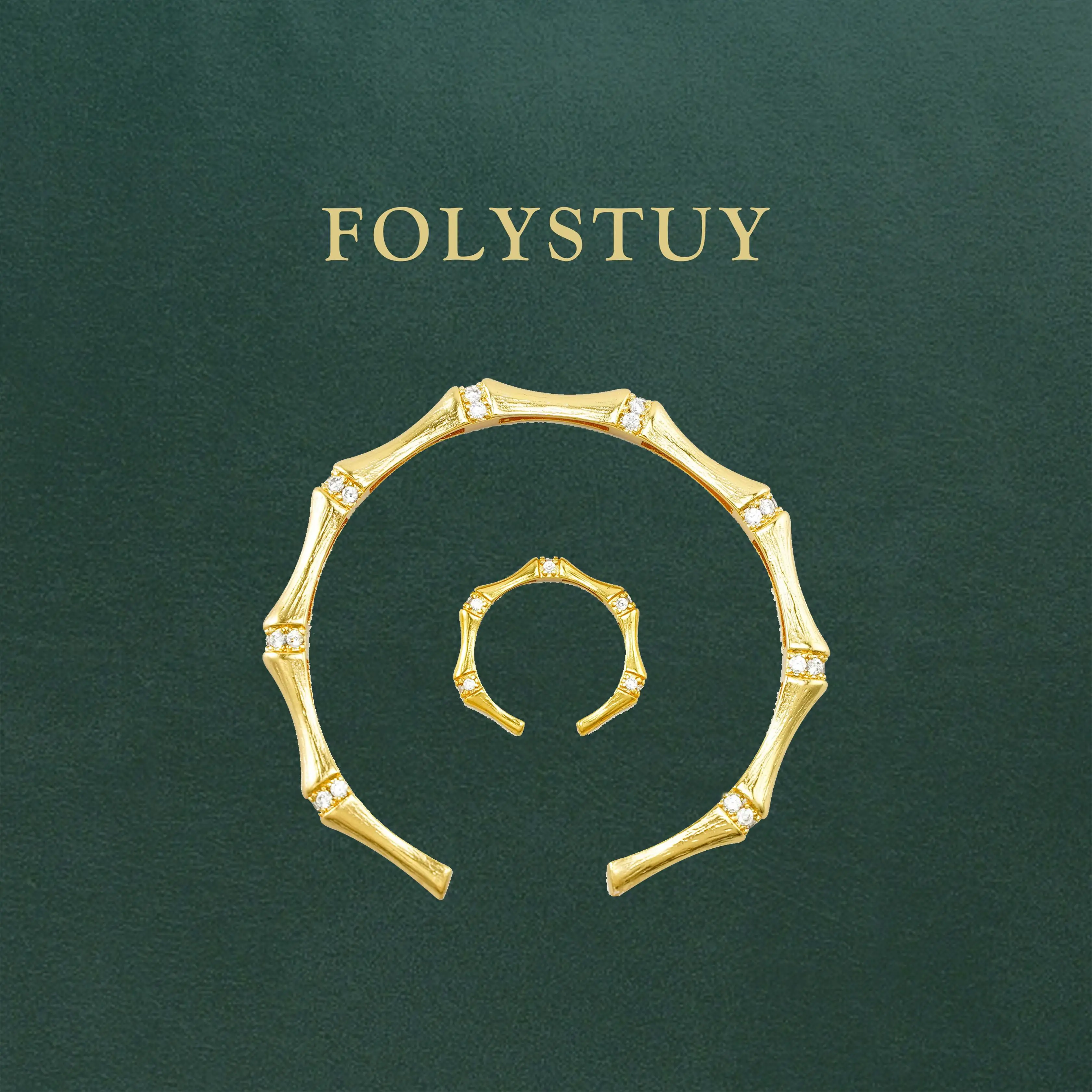[Adjustable brushed bamboo bracelet set with diamonds]【FOLYSTUY (YNT09、YNT03)】Adjustable brushed bamboo bracelet set with diamonds, Unisex, Fashion Trends
