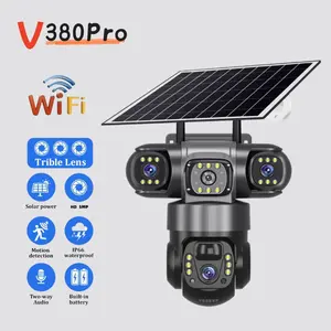 Outdoor Solar Camera with WiFi, 10x Digital Zoom, Night Vision, Pir Motion Detection, Dual Audio, Remote Ptz Control, 3-Lens Security CCTV