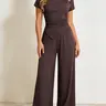 2 Piece Spring Summer Outfit Set Women Clothes | Solid Asymmetrical Neck Ruched Top with Button + Wide Leg Loose Pants | Old Money Quiet Luxury Casual Style for Daily Office Vacation Wear Casual Everyday Set